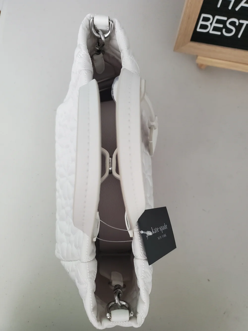 kate spade Tilly White Quilted Small Tote Bag with Detachable Strap. NWT.
